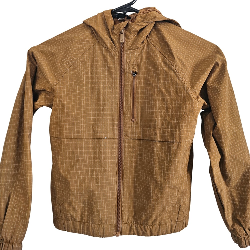 All In‎ Motion Boys Brown Grid Print Hooded Windbreaker Jacket Size S 6/7